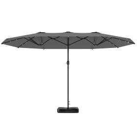 Garden Parasol 14.4ft Double-Sided Sun Umbrella with Base, Patio Parasol with LED Solar Lights, Gray