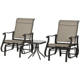 3-Piece Gliding Chair & Tea Table Set, Outdoor 2 Rocker Seats with Steel Frame, Tempered Glass Tabletop, Garden Patio Furniture, Grey