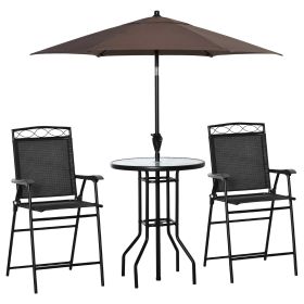 Patio Bar Set 4 Piece Black for 2 Adjustable Tilt Umbrella Folding Chairs Glass Table