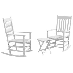 Wooden Rocking Chair Set with Side Table, Curved Armrests, Outdoor Seating Solution, Durable and Sturdy, White