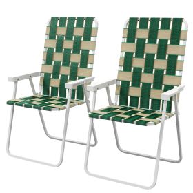 Set of 2 Patio Folding Chairs, Classic Outdoor Camping Chairs, Portable Lawn Chairs w/ Armrests, Green