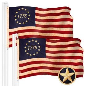 2 Pack Betsy Ross 1776 Tea-Stained Flag 2.5x4 Ft Embroidered 420D Polyester Historical Flag Embroidered Design Indoor Outdoor Brass Grommets High