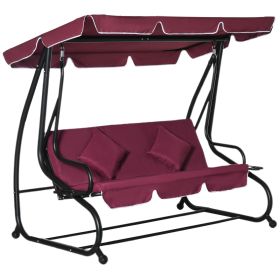 3-Seater Swing Bench with Stand Red Cushioned Outdoor Porch Swing Comfortable Canopy Included