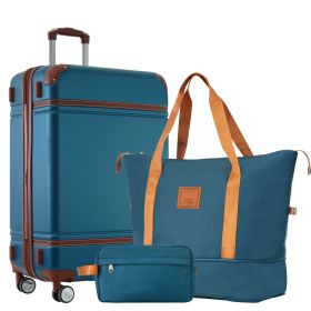 Hardshell Luggage Sets with Bags Lightweight Suitcase Double Spinner Wheels with TSA Lock ,Single Vintage Luggage 24 IN,Blue