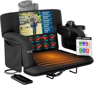 Alpcour Premium Heated Massage Reclining Stadium Seat For Bleachers With Back Support (Option: Black-25Wide)