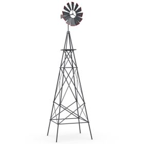 8 Feet Windmill Metal Ornamental Wind Wheel Weather Resistant (Color: Gray)
