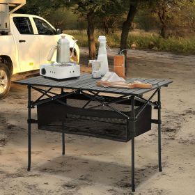 Folding Camping Table, Roll-up Ultra Compact Outdoor Portable Fold Up Lightweight beach Table, with Large Storage and Carry Bag, for Outdoor Cook (Color: Black-46*27*21 in)