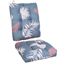 Waterproof Rocking Chair Cushion Upper And Lower Back And Seat Sets with Non-Slip Ties Oxford Cloth Surface Polyester Filling Comfortable for Ind (Color: Blue_GreyLeaf_Pro)